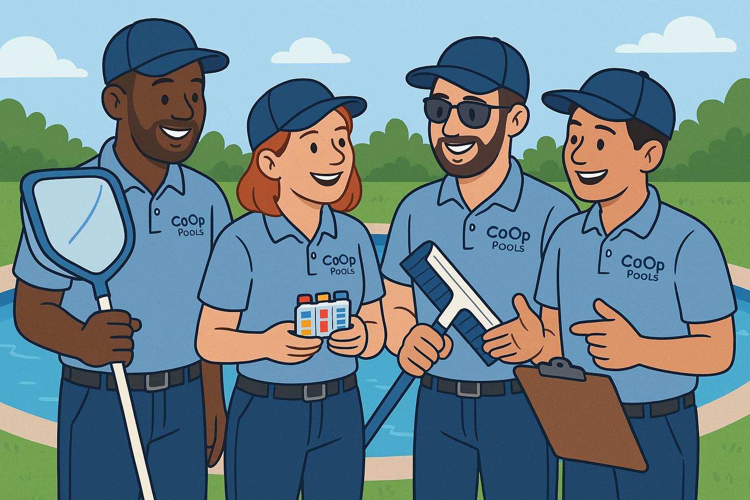 CoOpPools worker-owners collaborating on pool service