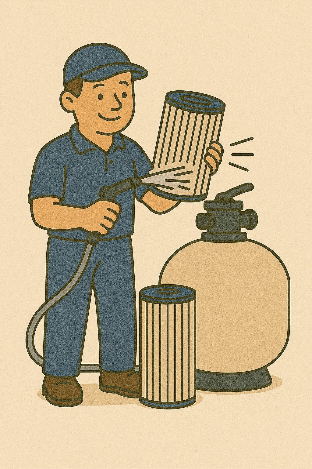 Technician repairing pool equipment