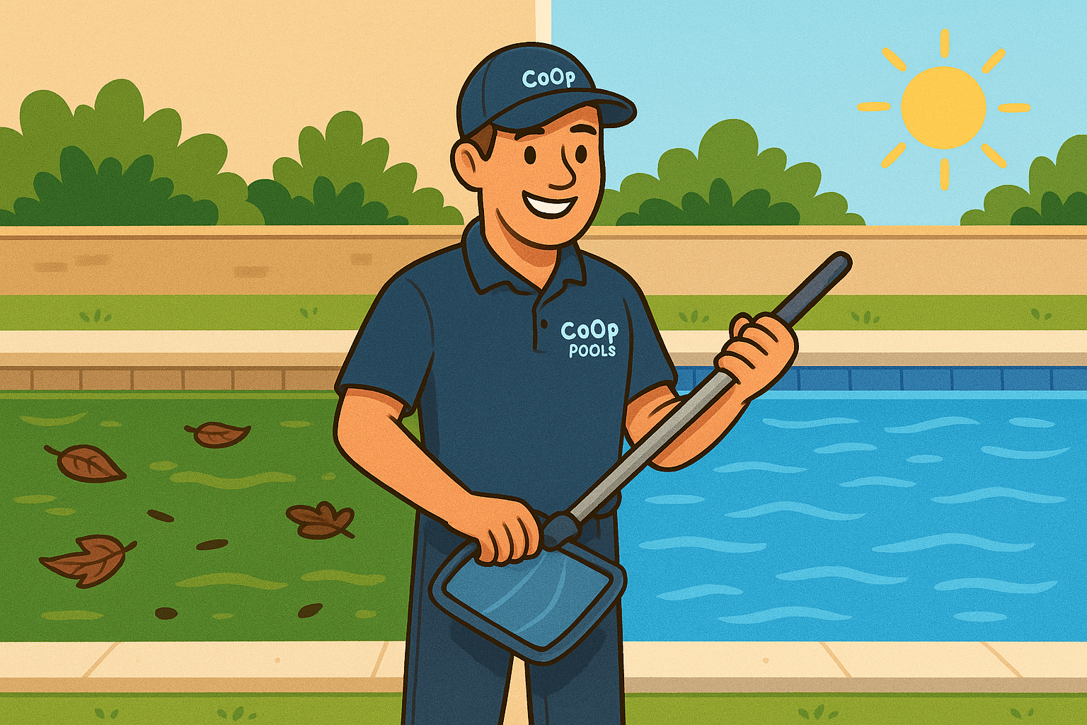 Cartoon of green pool turning blue