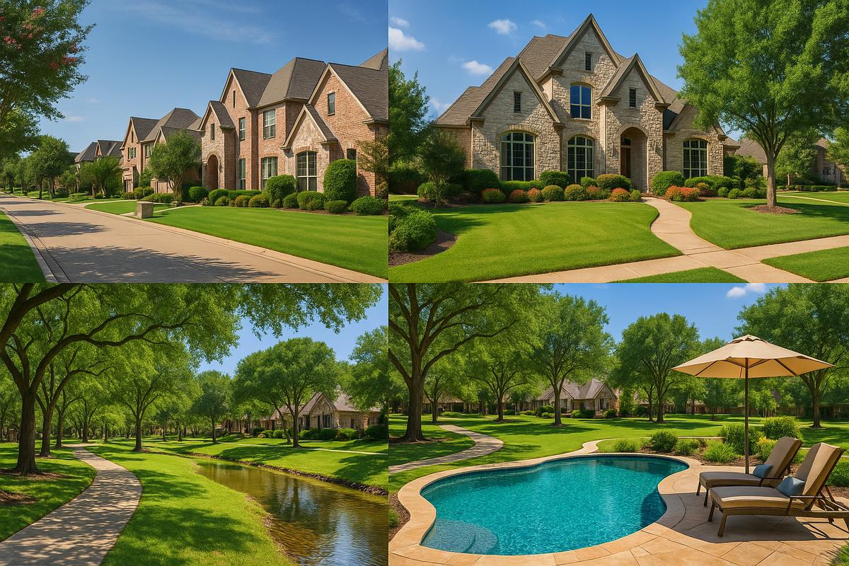 Collage of pools, neighborhoods, and landmarks in Keller, Texas